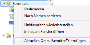 Favoriten über Kontextmenü