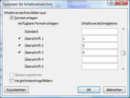 Inhaltsverzeichnis Optionen