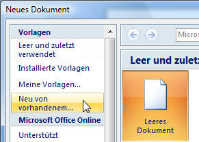 Neue Dokumentvorlage mit bestehendem Dokument