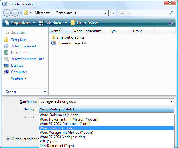 Word Vorlage erstellen